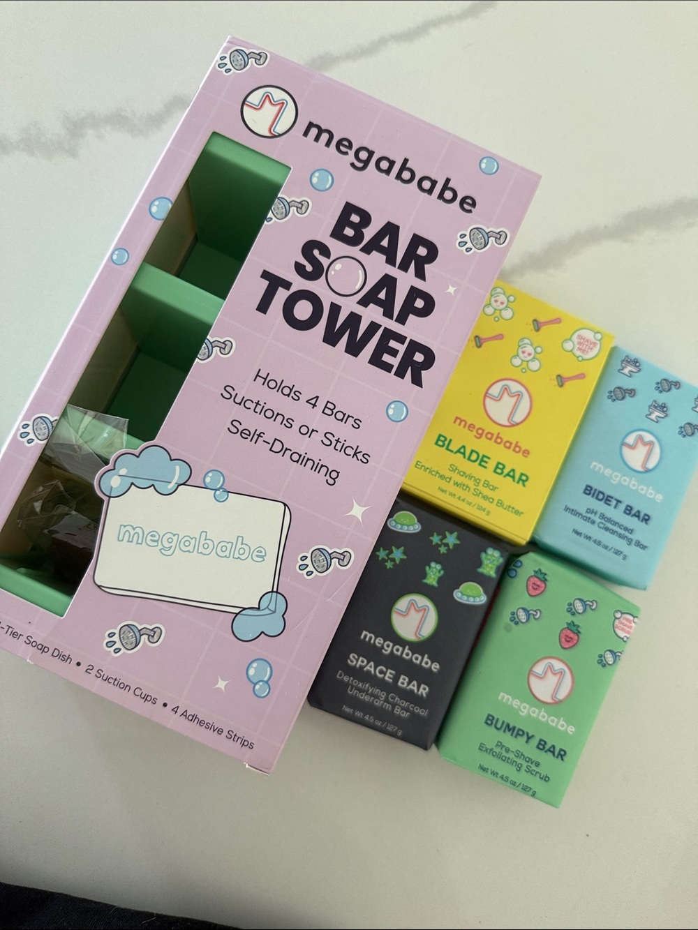 Megababe Bar Soap Tower with 4 Soap Bars new in box $60